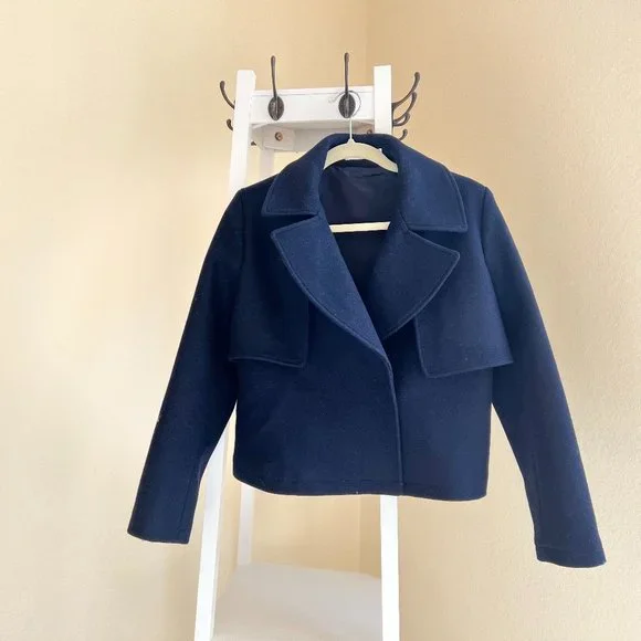 NWOT Cuyana cropped wool jacket, dark blue, size S, Made in Italy
